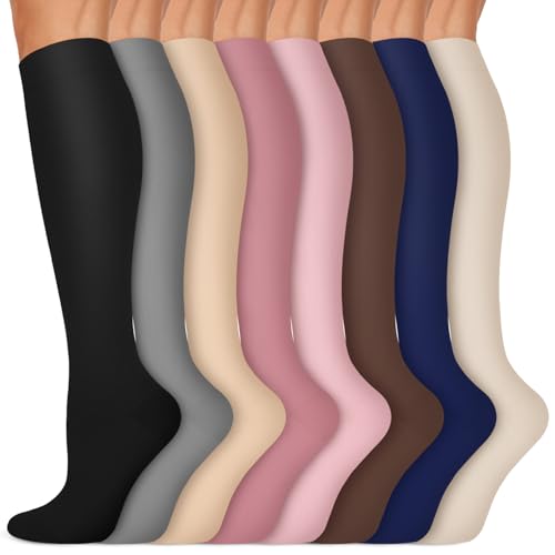 Iseasoo Copper Compression Socks 15-20 mmHg for Men & Women 8 Pairs – Circulation Support for Nurses, Travel, Running, Hiking, Soccer,Gift,Pregnant, Nurses (S/M)