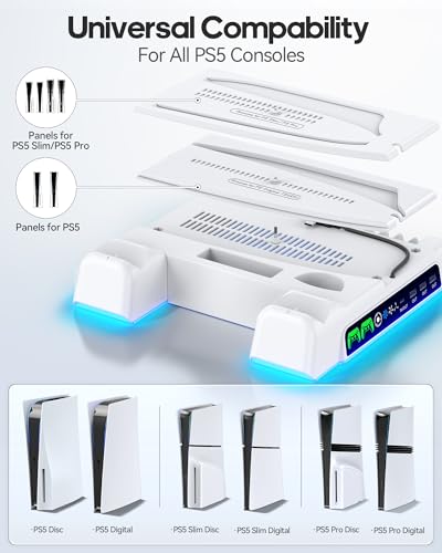 OIVO Soporte para PS5 y PS5 Slim con Cargador Mando PS5, Ventilador PS5 de 3 Velocidades, Soporte Playstation 5 con Ranuras para 14 Juegos - imagen 2