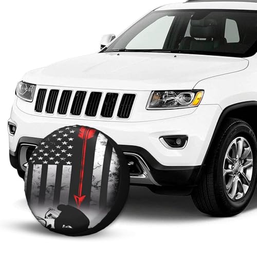 Image of Bow Deer Hunting American Flag Spare Tire Cover Weatherproof Wheel Protectors Dust-Proof Sun Protection Wheel Tire Covers Universal Fit for Truck SUV RV Camper Trailer Car Accessories 14 inch