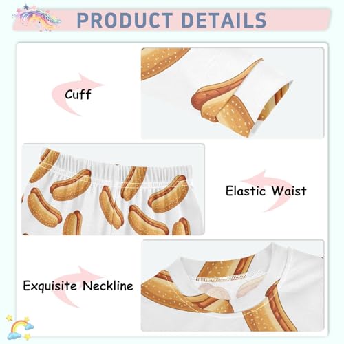 Pajama Sets Long Sleeve Hot Dog Bread Pattern Soft Comfy Sleepwear 2 Piece PJS 3-8T4