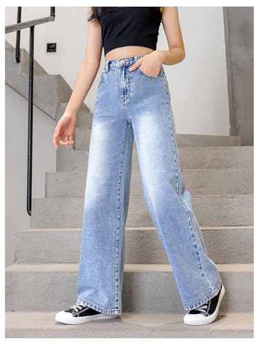 Floerns Girl's Y2k Bowknot Print Elastic Waist Jeans Wide Leg Cute Denim Pants3