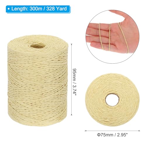 Image of PATIKIL Natural Cotton Raffia Yarn 328 Yard, Crochet Raffia Paper Ribbon for DIY Sun Hat Beach Bag Crochet Yarn Wrapping Knitting, Khaki