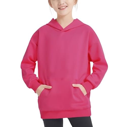 EXARUS Girls Sweatshirts Cropped/Oversized Hoodie Pullover Long Sleeve with Pocket Casual School for Kids 6-14Y 6 Years Hot Pink-hoodie