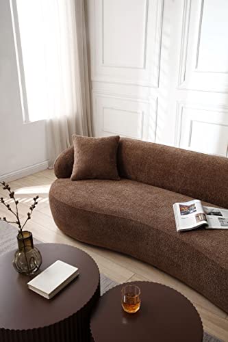 Image of KEIKI 87 inch Curved Oversized Boucle Cloud Sofa with Thickened Seat Cushions and Backrest, Modern 3-Seater Upholstered Corner Fluffy Couch, No Assembly Required, for Apartment, Living Room, Dark Brown