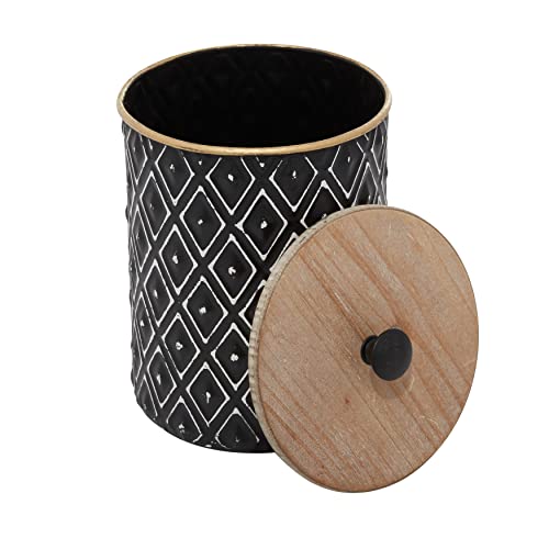 Deco 79 Metal Geometric Decorative Jars With Wood Lids, Set Of 2 11", 9"H, Black #TOP3