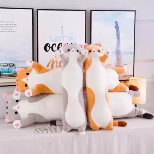 Image of ADORA Plush Cartoon Kitty -100cm Grey Sleeping Hugging Pillow, Cuddly Soft Long Cat Body Pillow for Girls Kids
