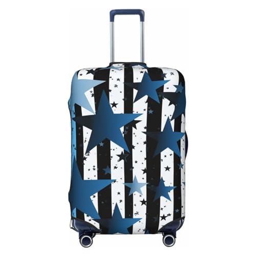 Luggage Cover Protector Washable Stretch Suitcase Protector Blue Black White Stripes and Stars Suitcase Cover Anti-Scratch Travel Baggage Covers Fits 18-32 Inch Luggage Protectors, Large