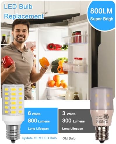 냉장고 전구 KEI D28M KEL 2815 KEI D28X KEL 2816X 냉동고 전구 LED 100-265v 냉장고 E17 3.8w 40w 할로겐 등가 일광 화이트 5000K 1팩 — 사진 2