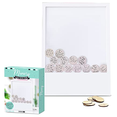 Marco de Madera para Recuerdos | Libro de Visitas | Boda | Cumpleaños | Evento | Viaje | Regalo | Decoración | 60 Anillos de Madera para Sus Mensajes | 42x32cm | OriginalCup®