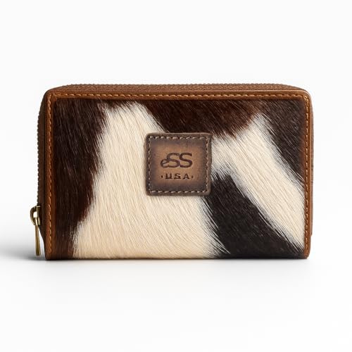 eSS Real Cowhide Leather Wallets for Women - Zipper Western Purse RFID Blocking - Clutch wallet for women - 8 credit card slot with zippered pocket- Best Gifts (‎7.25 x 3.75) inches2