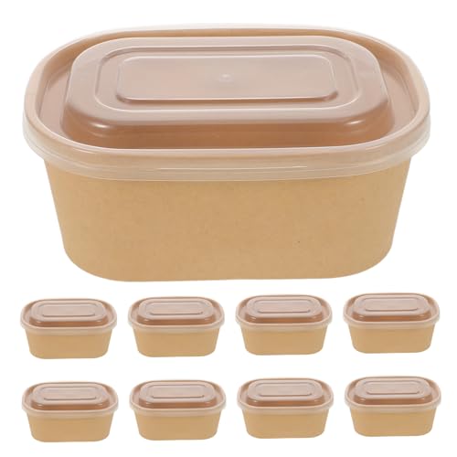 VERDANVERSE 50個 入り 使い捨てクラフト紙製食器 蓋付き 加厚牛皮紙四角ボウル 軽量持ち運び便利 漏れ防止設計 テイクアウト用サラダ スープ デ
