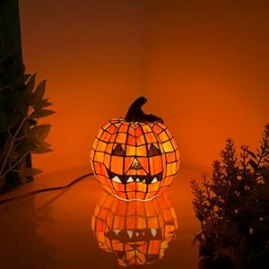 Bieye L10927 Carved Pumpkin Tiffany Style Stained Glass Accent Table Lamp for Halloween Decor Bieye L10927 Carved Pumpkin Tiffany Style Stained Glass Accent Table Lamp for Halloween Decor