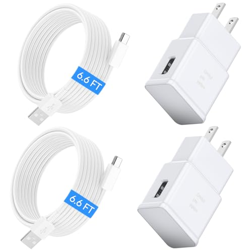 Image of Type C Charger Fast Charging, 2 Pack USB C Android Phone Wall Charger Block & 6.6ft Charge Cable Cord, for Samsung Galaxy S8 / S9 / S10 Plus Active S10e, S20 / S21 Ultra Plus, Note 8 9 10, Pixel 3 4 etc