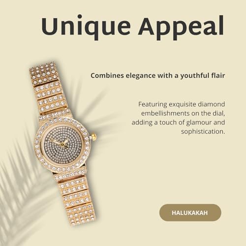 Image of Halukakah Kids' Diamond Watch Sparkling Starry: 18k Real Gold /Platinum Plated,Elegant & Casual Round Dial,Full of Diamonds,Stainless Steel Band Quartz Watch,Present for Boys and Girls