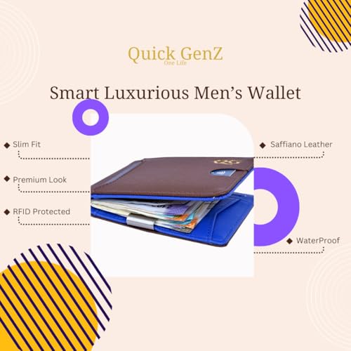 Image of Card Holder Wallet for Men | Ultra Slim 10 Card Slots RFID Protected Leather Wallet | Metal Clip Money Holder | Vegan Saffiano Leather | Slim Minimalist Card Holder for Men - Brown