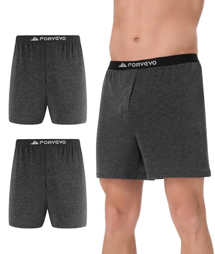 FORVEVO Merino Unterwäsche Herren, Atmungsaktiv Merinowolle Lange Unterhosen Männer Weit, Bequeme Weiche Feuchtigkeitsregulierung Boxershorts mit Elastischen Bund 2er Pack (Dunkelgrau,Gr.L)
