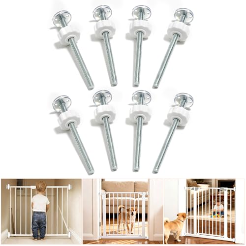 8 Pack Baby Gate Replacement Parts â€“ 8MM White Threaded Spindle Rods for Pressure Mounted Baby & Pet Gates, Universal M8 Bolts Kit, 12CM Extra Long Extension Hardware
