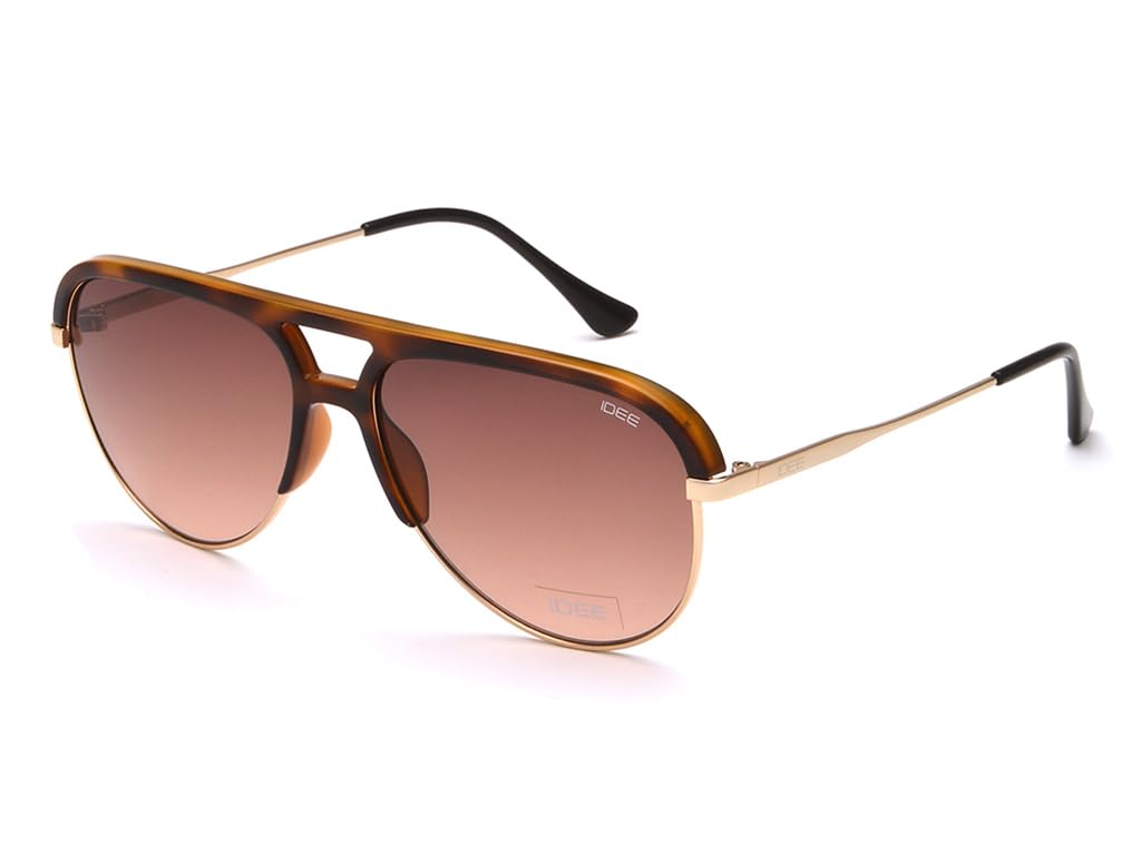 100% UV protected sunglasses for Men with Shiny Dark Brown Demi-Shiny Light Gold Polycarbonate frame | Size - Large with Browncolored lens-image-4