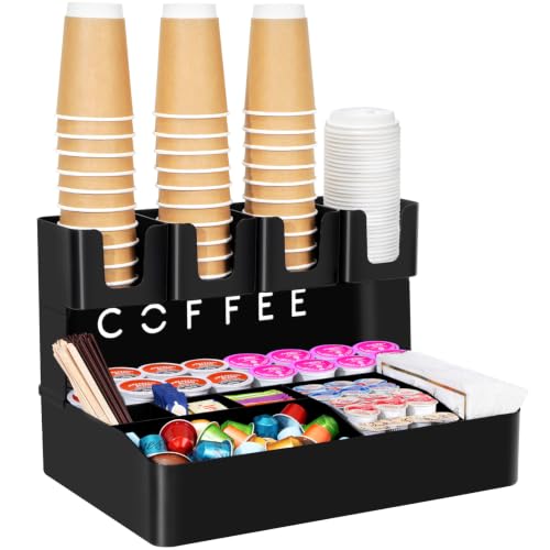 Lifewit 2-tier Coffee Station Organizer, 11 Compartments, Black, Plastic