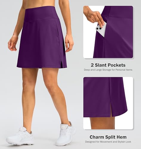 SANTINY Saia feminina de 45,7 cm, 3 bolsos, cintura alta, atlética, tênis, golfe, para viagens casua