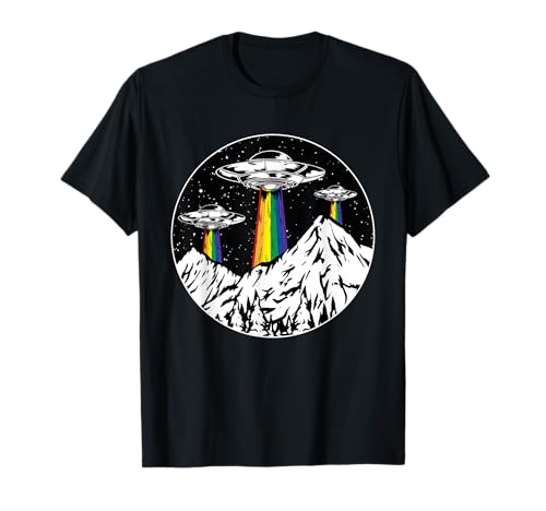 Alien Abduction Rainbow Beams LGBT Ufo Gay Pride T-Shirt