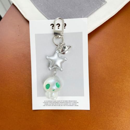 Qcbuegof Trendy Small Planet Alien Doll Keyring Glow in Dark Phone Charm Strap Keychain Pendant Cute Fun Present for Girls Lovely Alien Keyring - 4