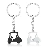 Mikovivi 2 Golfwagen Schlüsselanhänger, Zinklegierung Anhänger im Golfstil Unisex Schlüsselanhänger für Männer und Frauen (Weiß, Schwarz)