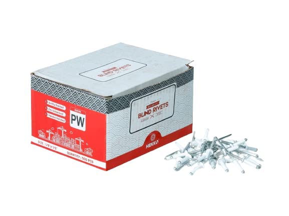 HEKKO BLIND RIVETS ALUMINIUM PURE WHITE COLOR 1/8"X1/2" -PACK OF 500 NOS
