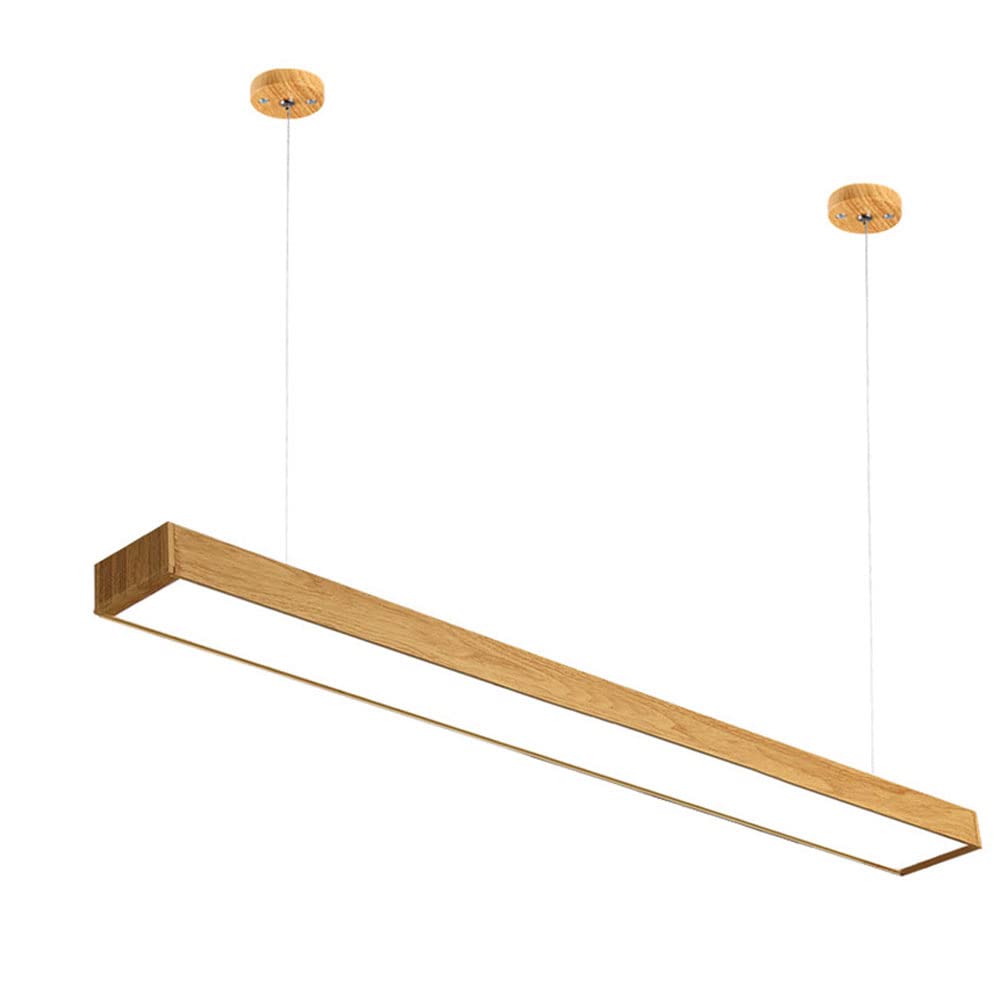 LYMSXAZOU Industrial Wooden Linear Pendant Light Fixture - Rustic Vintage LED Chandelier for Kitchen Island Dining Room Restaurant & Bar 3200K Warm Hanging Lamp