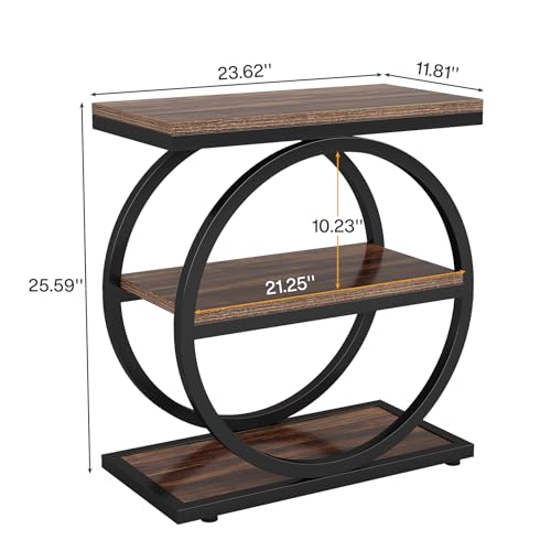Tribesigns Narrow Side Table with 3 Storage Shelves, Industrial Small Sofa End Table for Living Room, Slim Nightstand for Bedroom