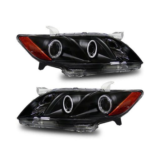 Projector Headlights Black Assembly Set (CCFL Halo) For Toyota Camry - (Pair) Driver Left and Passenger Right Side Replacement