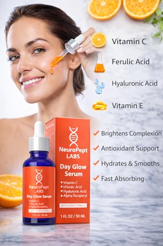 NEUROPEPTLABS NeuroPept Labs Vitamin C Face Serum with Ferulic Acid & Hyaluronic Acid Brightening Anti-Aging Serum for Dark Spots & Fine Lines 1 oz