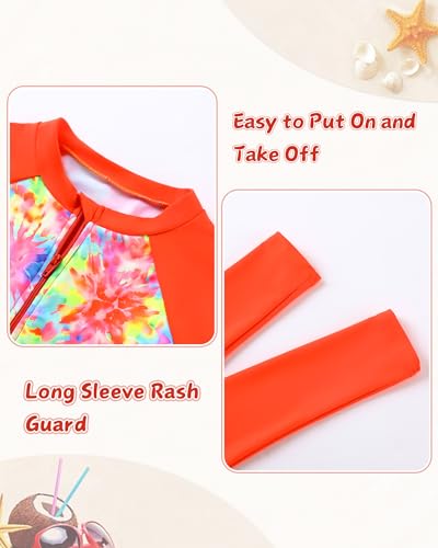 Image of Girls Rash Guard Swimsuit Long Sleeve Bathing Suits with Swim Skirt Shorts Two Piece Sun Protection Swimwear for 3-12 Years