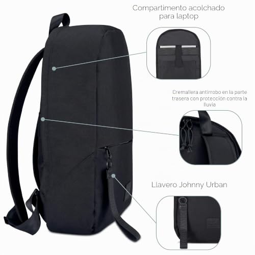 Mochila negra Johnny Urban Milo impermeable con compartimento portátil 3