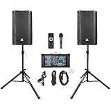 PRORECK DELTA 10 1800W Bluetooth PA Speaker System with 4-Channel Powered Mixer, 2 10-Inch Passive Speakers, Stands, Reverb Effects, and 15V Phantom Power. Perfect for DJs, Bands, Karaoke, Live Events