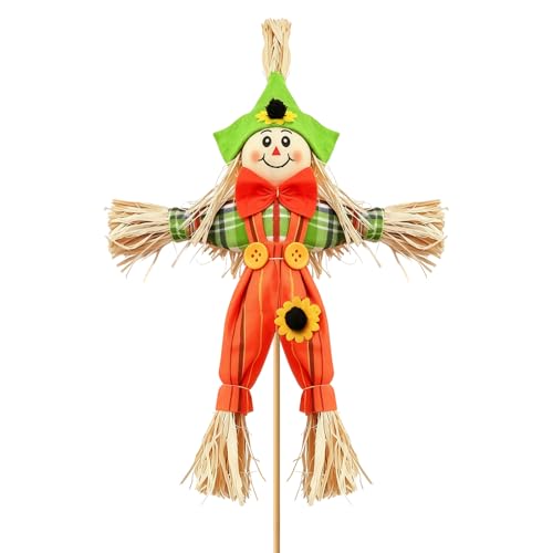 JUFYVO 30cm Scarecrow Ornaments Halloween Harvest Scarecrow Decorations Small Autumn Standing Scarecrow Decorations for Garden Yard