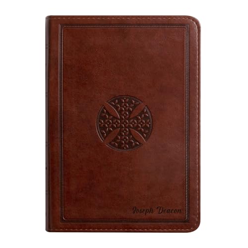 Personalized Small Compact ESV Bible Faux Leather Holy Bible with Custom Name at the Lower Right Side in Black | Medium Print and Red Letter Edition | Custom Gift for Religious Celebrations | Brown
