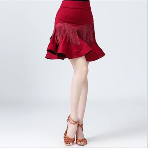 Frauen Fransen Latin Rock Hohe Taille Falten Minirock Bühnentanz Erwachsene Tango Salsa Rumba Latin Dance Shorts Practice Costum Dancewear,Red 1,XXL Cover