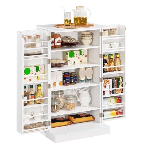 Yaheetech Storage Cabinet, Pantry Cabinet Cupboard with Door and Adjustable Shelves, Freestanding Utility Storage Cabinet for Dinning Room/Living Room, White