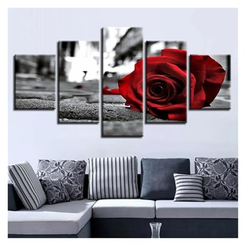 Affiches roses rouges pour masquer un mur vide avec un triptyque 5 pièces - 5