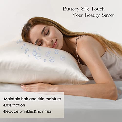 Yanibest Silk Pillowcase For Hair And Skin 22 Momme 600 Thread Count 100% Mulberry Silk Bed Pillowcase With Hidden Zipper, 1 Pack Queen Size Pillow Case White #TOP1