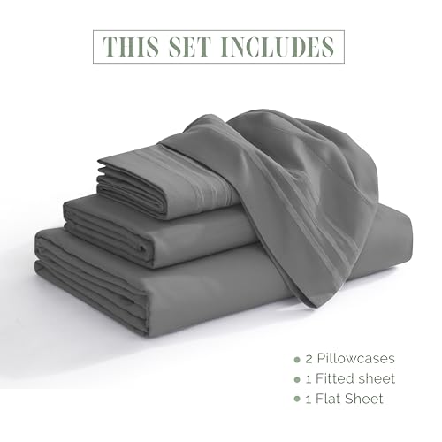 Elegant Comfort Luxurious 1500 Premium Hotel Quality Microfiber 4-Piece Sheet Set, 18-24 Inches Deep - Extra Deep Pocket Sheets - Ultra Soft 4PC Deep Pocket Sheets, Full, Gray