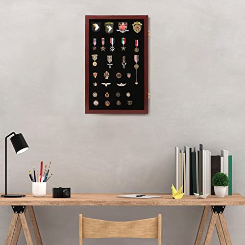 Image of VERANI Pin Display Case Badge Display Frame Oversized Mahogany