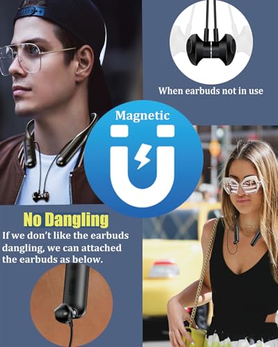 Image of ZXQ Wireless Bluetooth Neckband Headphones 100 Hours Long Playtime,Around The Neck Bluetooth Earbuds with Microphone,Waterproof Sport Earphone,Over The Neck Headset with Storage Travel Case(Black)