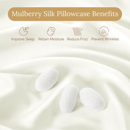 Image of INFIIXSO Silk Pillow Cases 2 Pack Standard Size, Ultra Smooth & Soft Mulberry Silk Pillow Case for Hair and Skin, Breathable Cooling Silk Pillowcase with Hidden Zipper (Cream, 20x26 Inches)