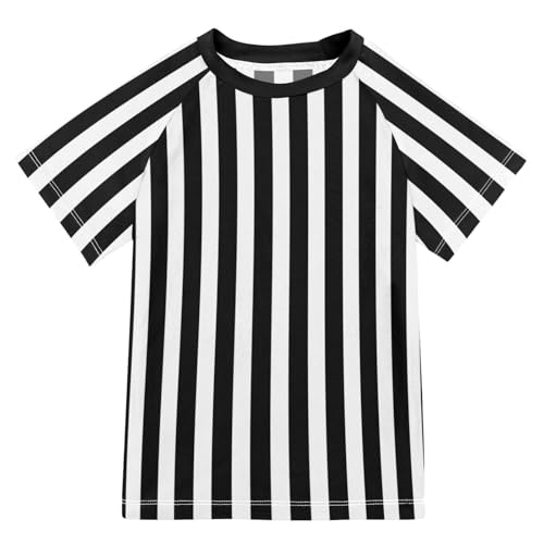 CaTaKu Black and White Striped Boys Rash Guard Swim Shirts Toddler Quick Dry UPF 50+ Rashguard Short Sleeve 3-12T