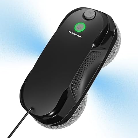 Tosima W5 Window Cleaning Robot, Dual Direction Auto-Spray Smart Window Cleaner with Triple Safety System, Smart Navigation, Remote Control, for All Smooth Surfaces, with 8 Rags, Black Cover