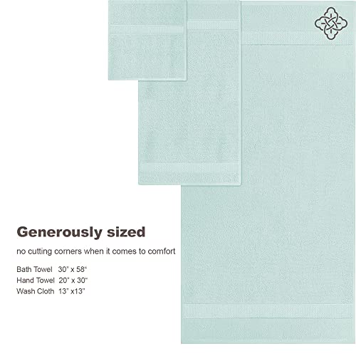 Bioweaves 100% Organic Cotton 700 Gsm Plush 6-Piece Towel Set Gots Certified, 2 Bath Towels, 2 Hand Towels & 2 Washcloths - Seafoam #TOP4