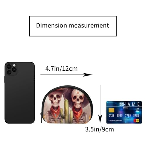 Portable Coin Purse Skull-Marigold-Candle-Cactus Mini Zippered Money Pouch Card Holder2