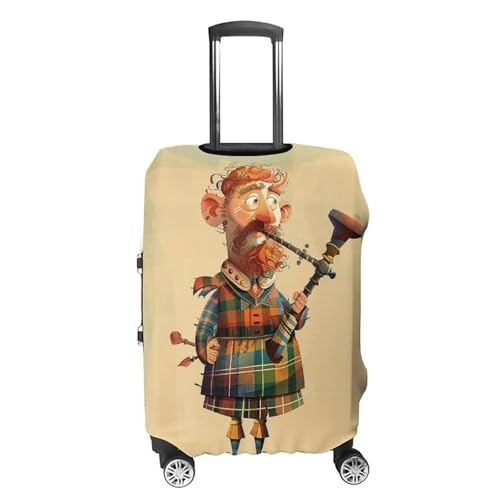 Cartoon Scottish Bagpipe Luggage Cover, Washable Elastic Suitcase Cover Protector Fit 18-32 Inch Luggage4